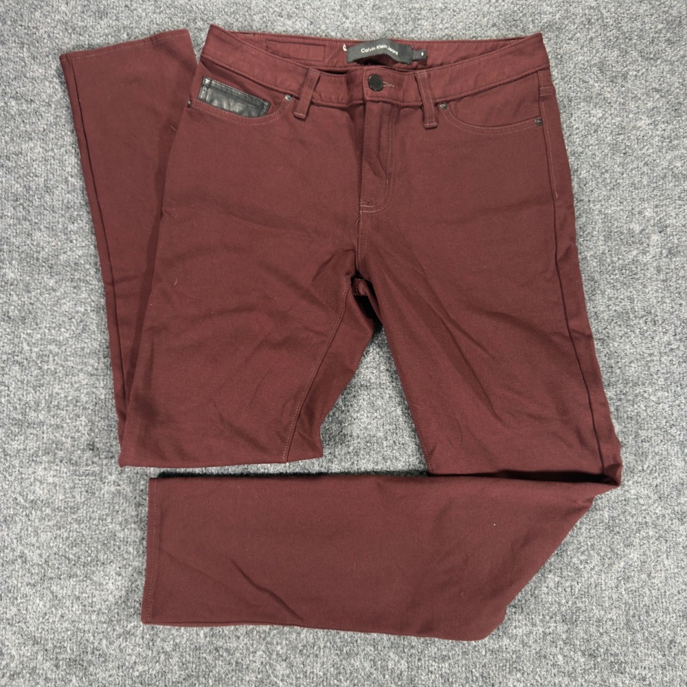 Calvin Klein Jeans Ultimate Skinny Pants Burgundy Wine Stretch Sz 8 Womens 30x27